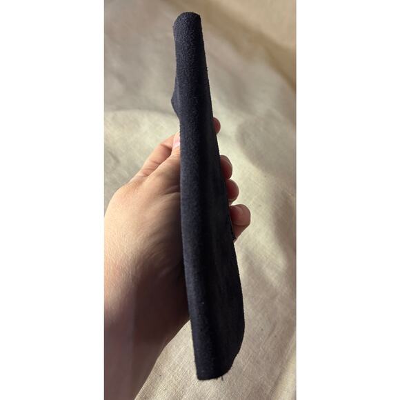 Vintage Black Suede Checkbook Cover — Gold “GG” Logo, Snap Closure - Picture 10 of 12